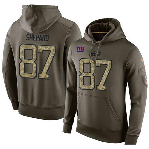 NFL Men's Nike New York Giants #87 Sterling Shepard Stitched Green Olive Salute To Service KO Performance Hoodie - Click Image to Close